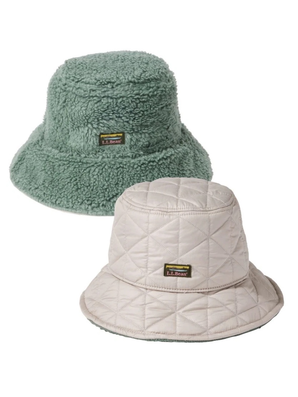 L.L. Bean Reversible Quilted Bucket Hat - cream/sage